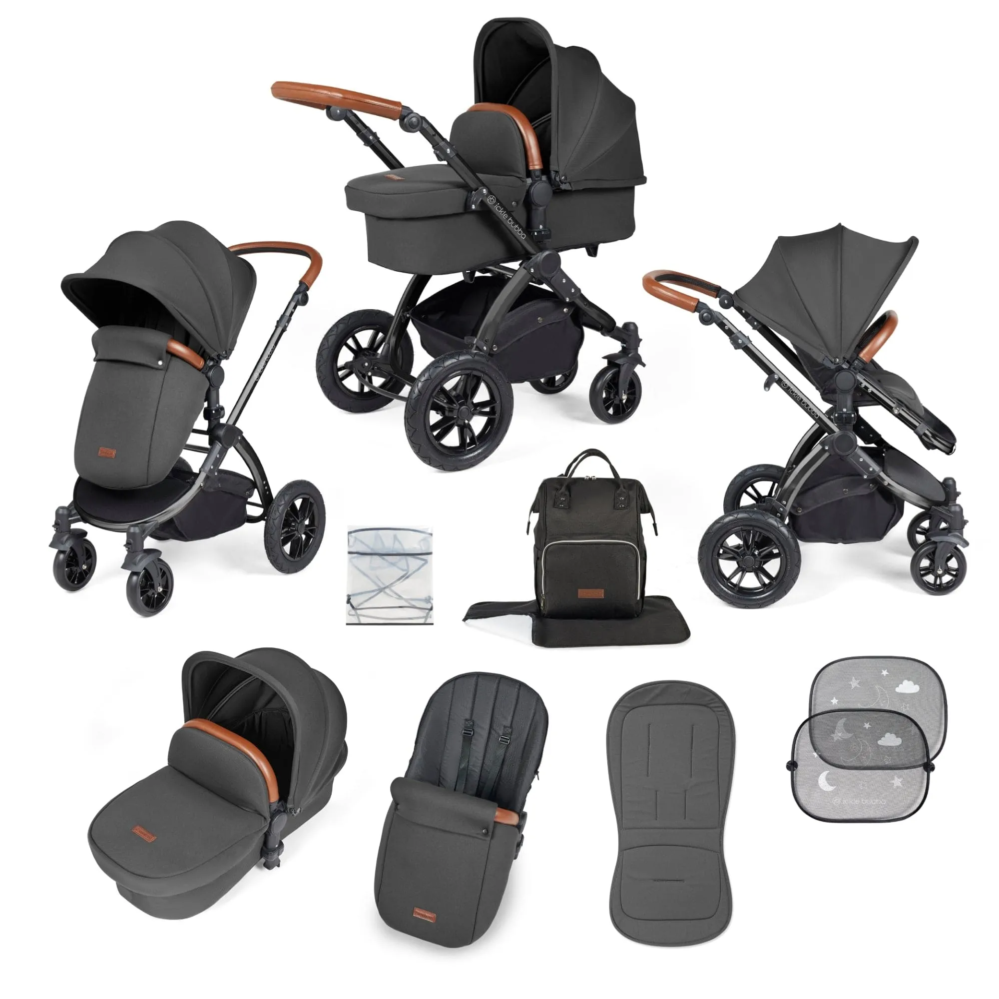 Ickle Bubba Stomp Luxe 2 in 1 Pushchair -  Black / Charcoal Grey / Tan