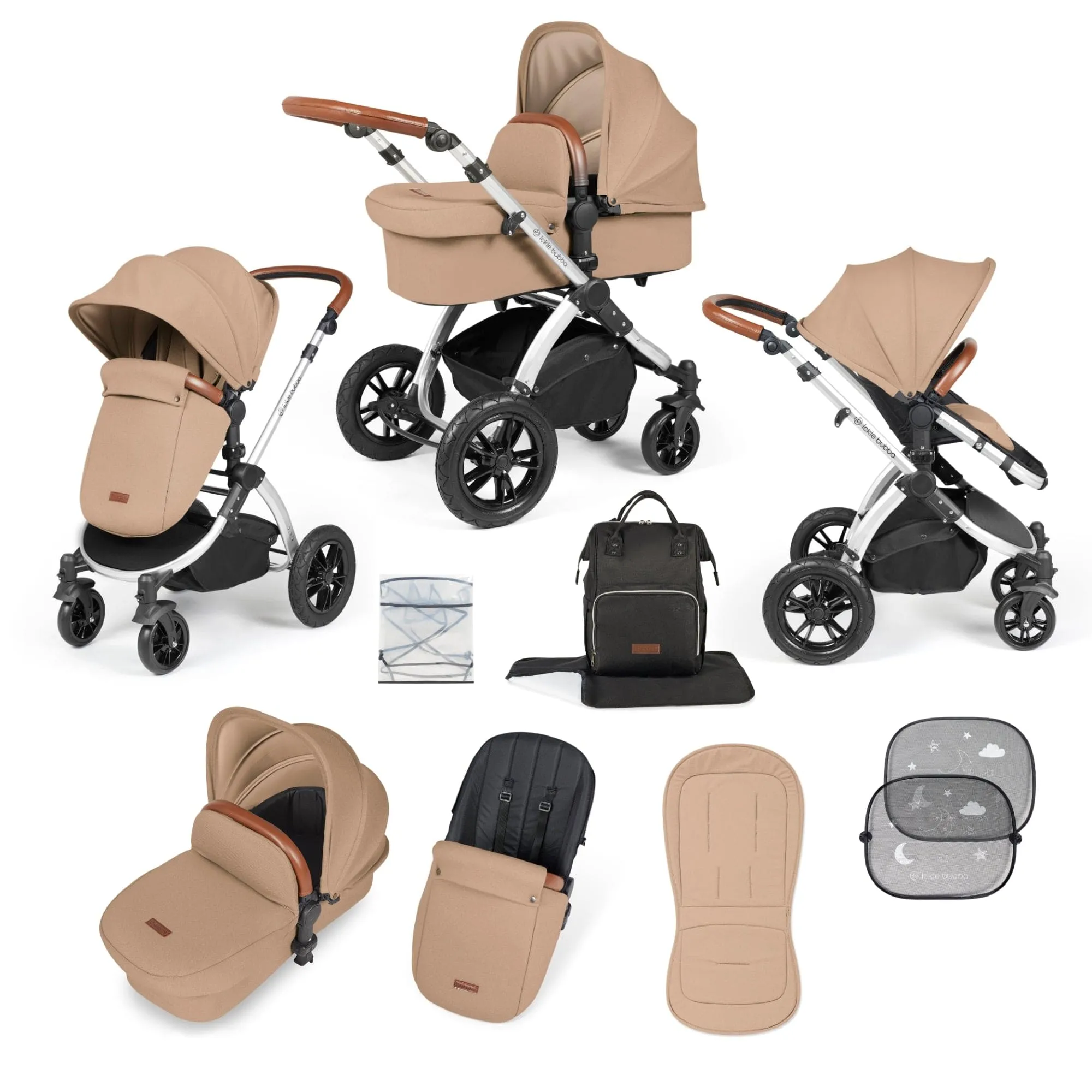 Ickle Bubba Stomp Luxe 2 in 1 Pushchair -  Silver / Desert / Tan
