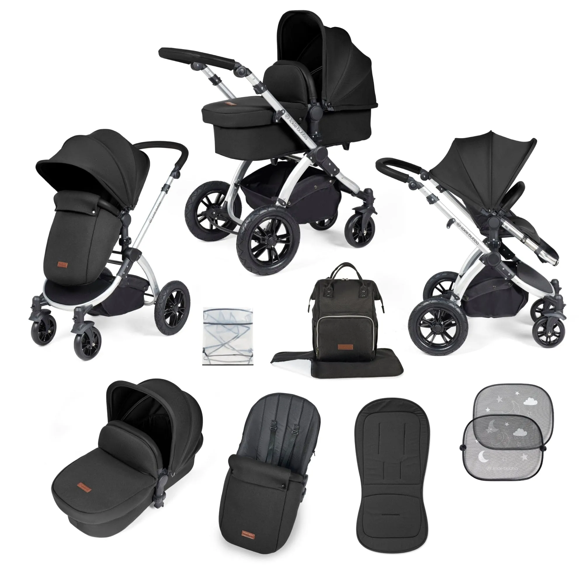 Ickle Bubba Stomp Luxe 2 in 1 Pushchair - Silver / Midnight / Black