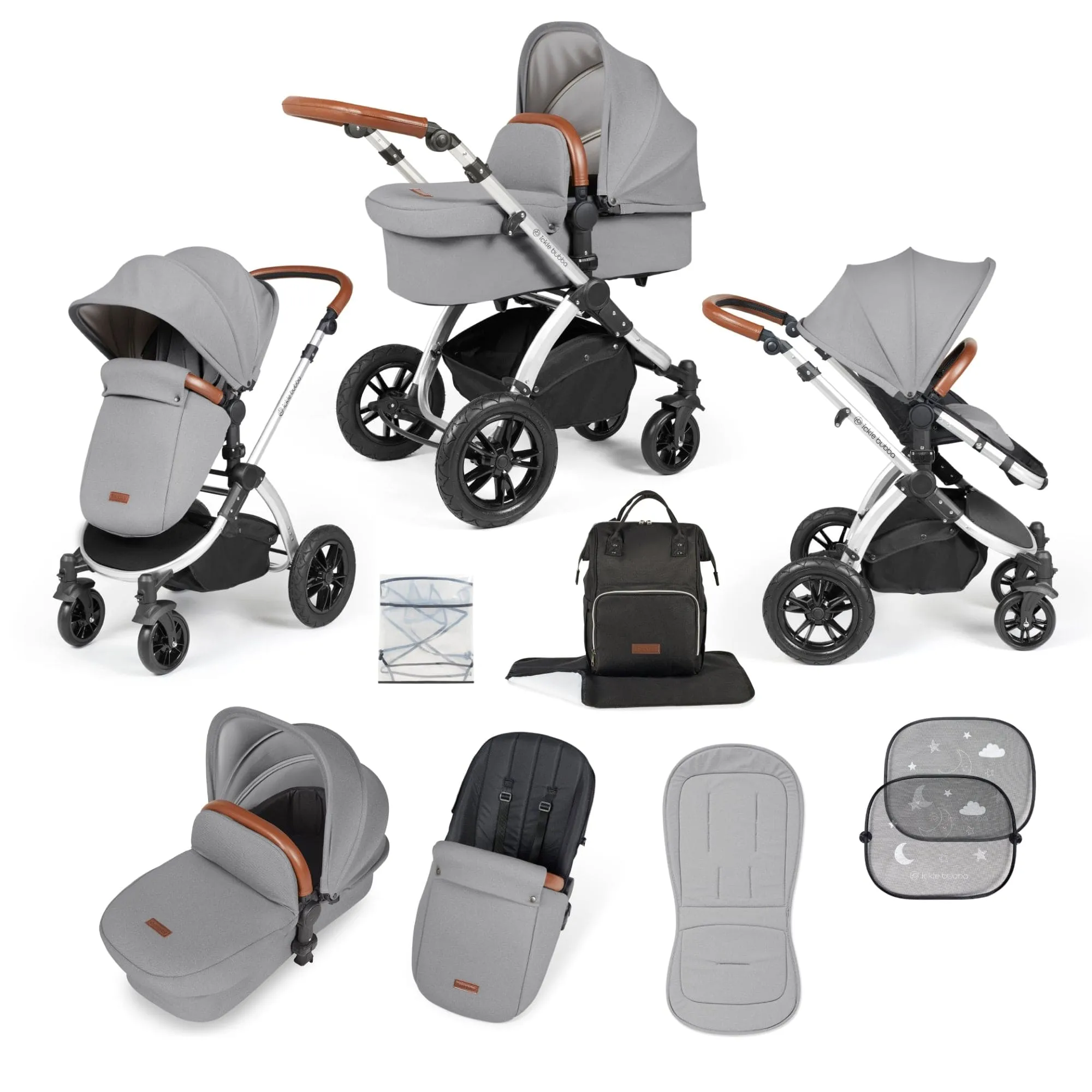 Ickle Bubba Stomp Luxe 2 in 1 Pushchair - Silver / Pearl Grey / Tan