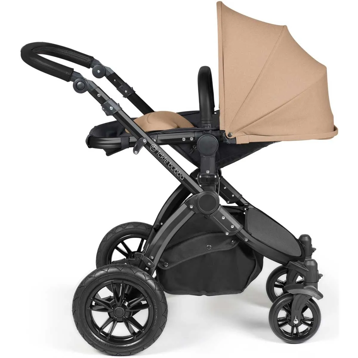 Ickle Bubba Stomp Luxe All-in-One Premium i-Size Travel System with ISOFIX Base, Black / Desert / Black