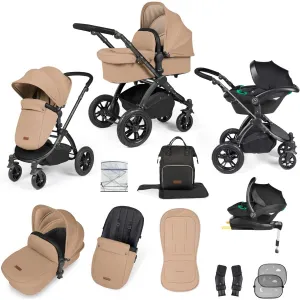 Ickle Bubba Stomp Luxe All-in-One Premium i-Size Travel System with ISOFIX Base, Black / Desert / Black