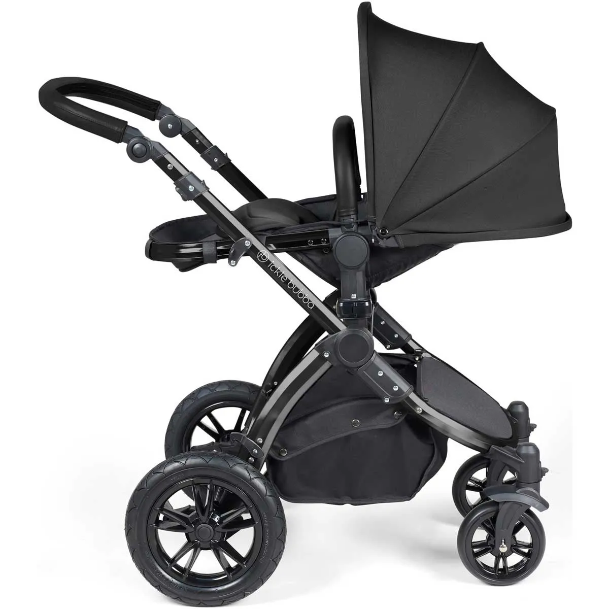 Ickle Bubba Stomp Luxe All-in-One Premium i-Size Travel System with ISOFIX Base, Black / Midnight / Black