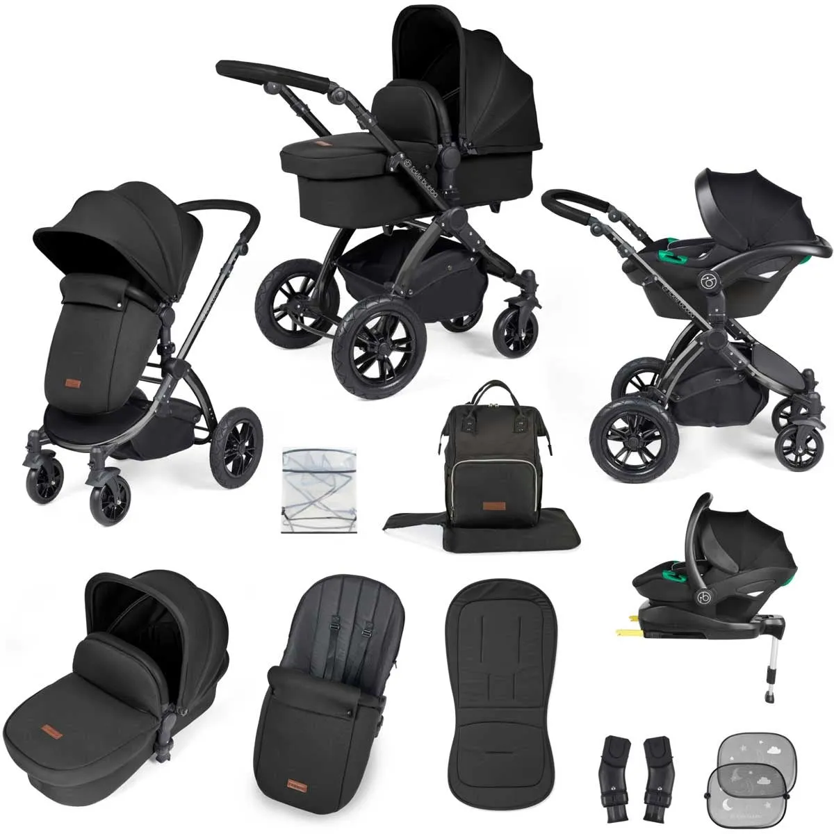 Ickle Bubba Stomp Luxe All-in-One Premium i-Size Travel System with ISOFIX Base, Black / Midnight / Black