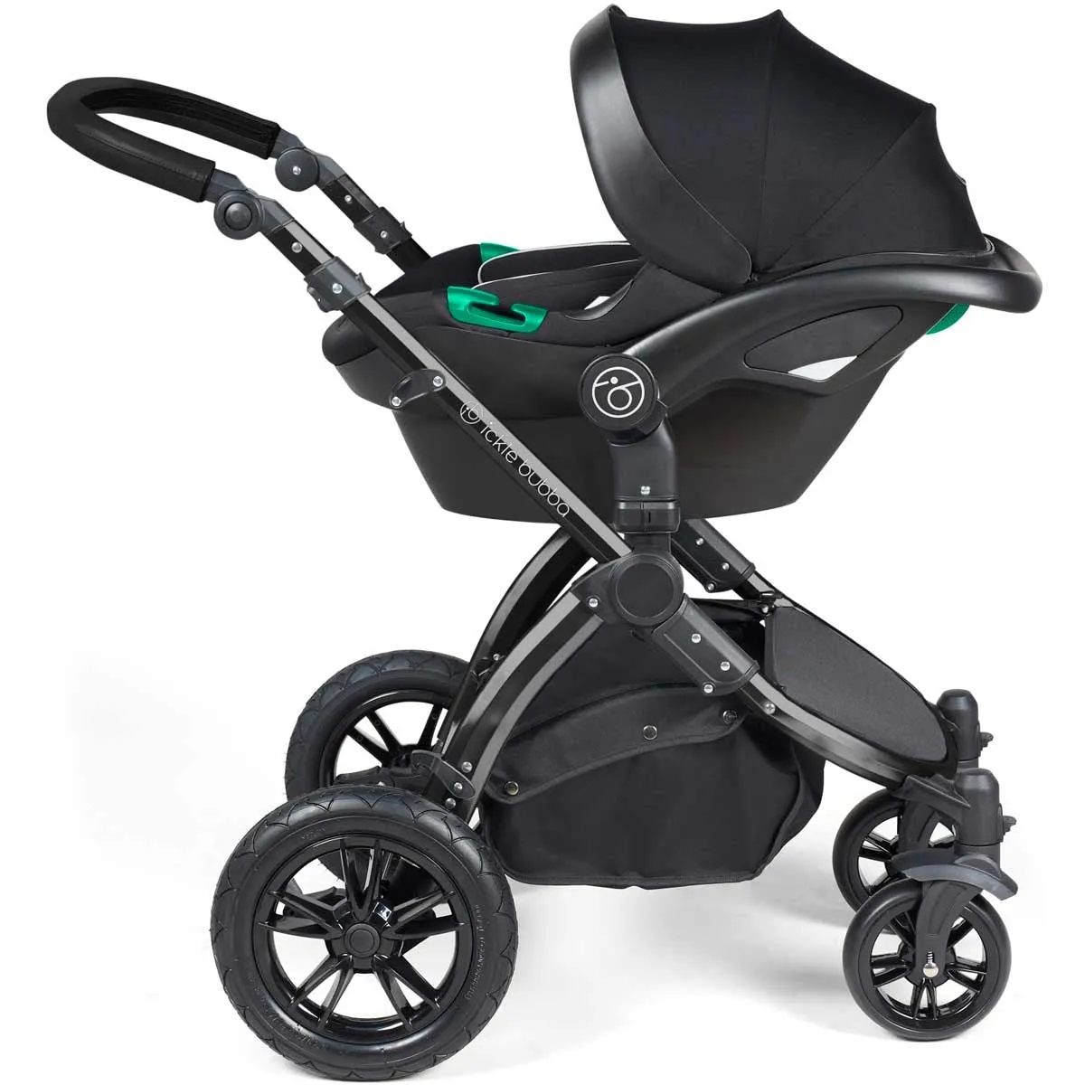 Ickle Bubba Stomp Luxe All-in-One Premium i-Size Travel System with ISOFIX Base, Black / Midnight / Black