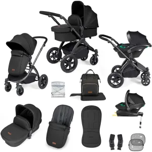 Ickle Bubba Stomp Luxe All-in-One Premium i-Size Travel System with ISOFIX Base, Black / Midnight / Black