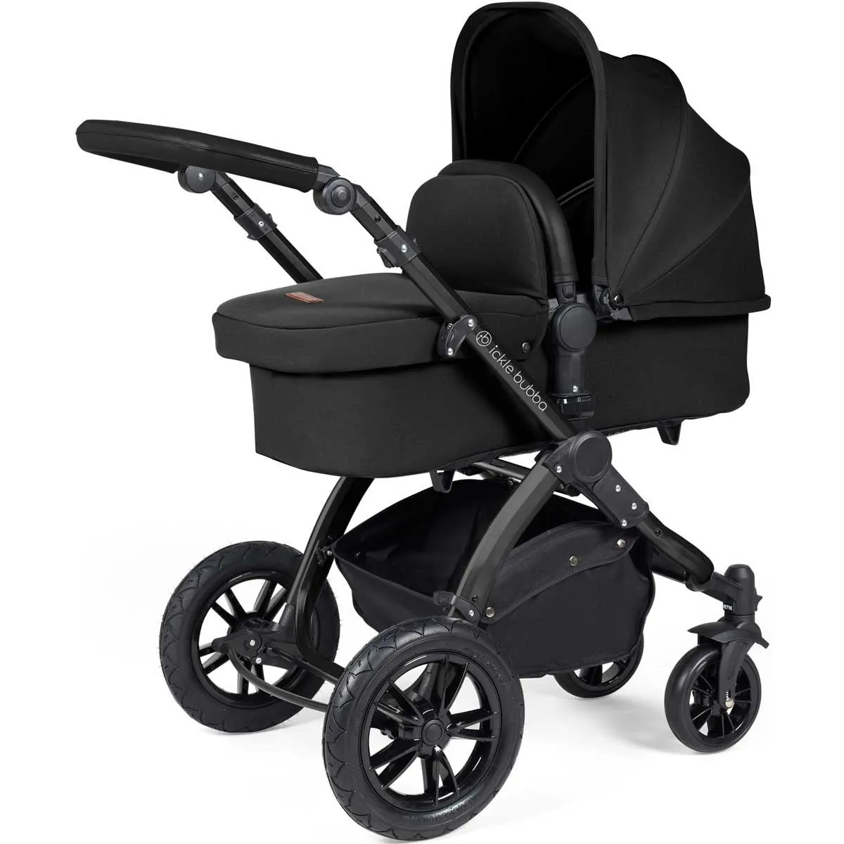 Ickle Bubba Stomp Luxe All-in-One Premium i-Size Travel System with ISOFIX Base, Black / Midnight / Black