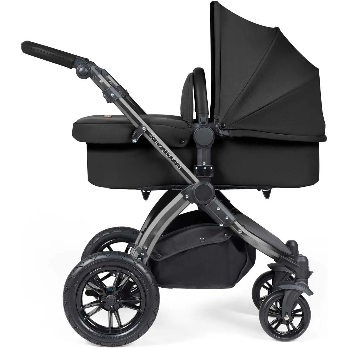 Ickle Bubba Stomp Luxe All-in-One Premium i-Size Travel System with ISOFIX Base, Black / Midnight / Black