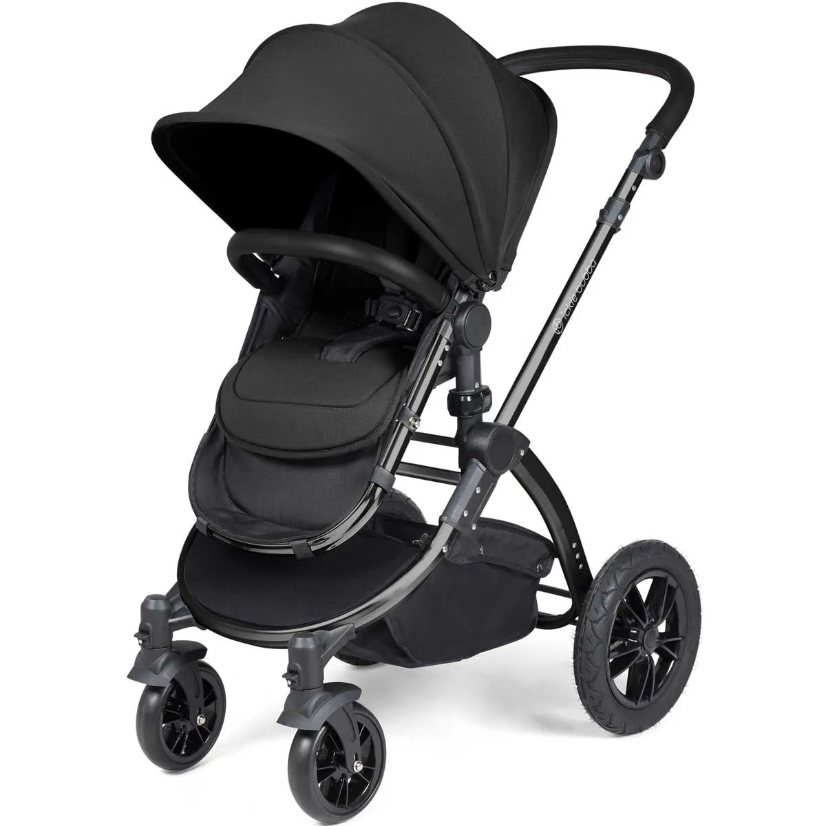 Ickle Bubba Stomp Luxe All-in-One Premium i-Size Travel System with ISOFIX Base, Black / Midnight / Black