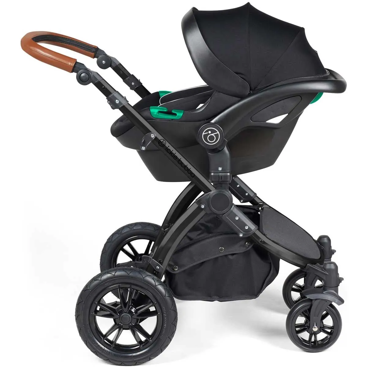 Ickle Bubba Stomp Luxe All-in-One Premium i-Size Travel System with ISOFIX Base, Black / Midnight / Tan
