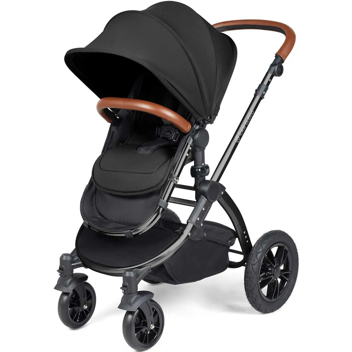 Ickle Bubba Stomp Luxe All-in-One Premium i-Size Travel System with ISOFIX Base, Black / Midnight / Tan