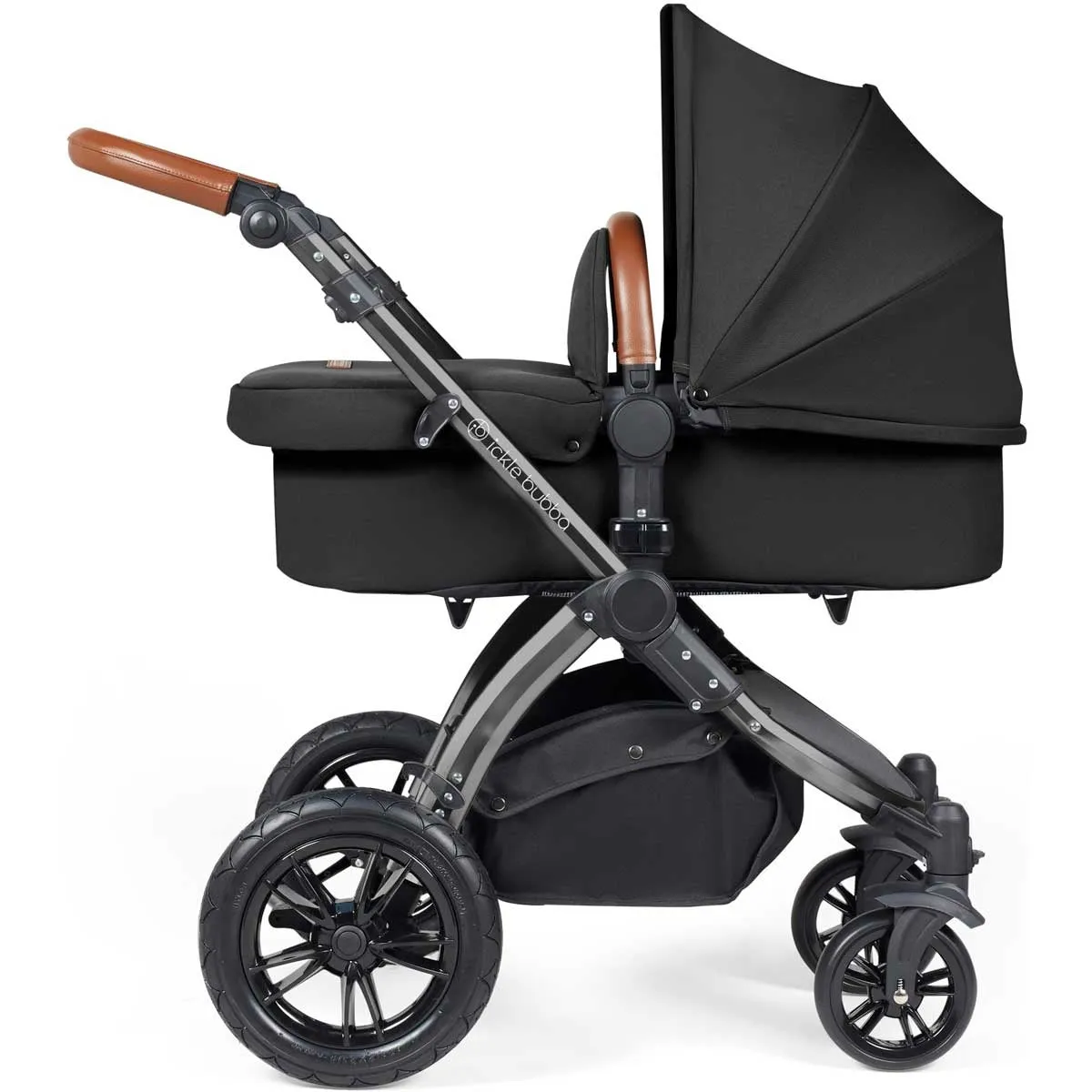 Ickle Bubba Stomp Luxe All-in-One Premium i-Size Travel System with ISOFIX Base, Black / Midnight / Tan
