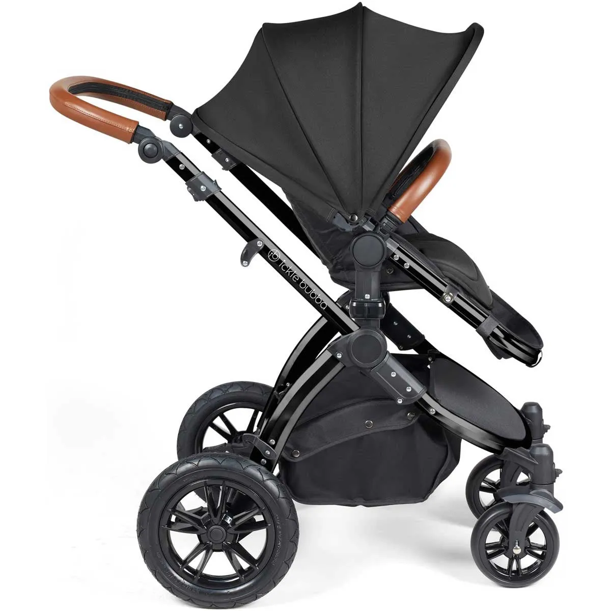 Ickle Bubba Stomp Luxe All-in-One Premium i-Size Travel System with ISOFIX Base, Black / Midnight / Tan