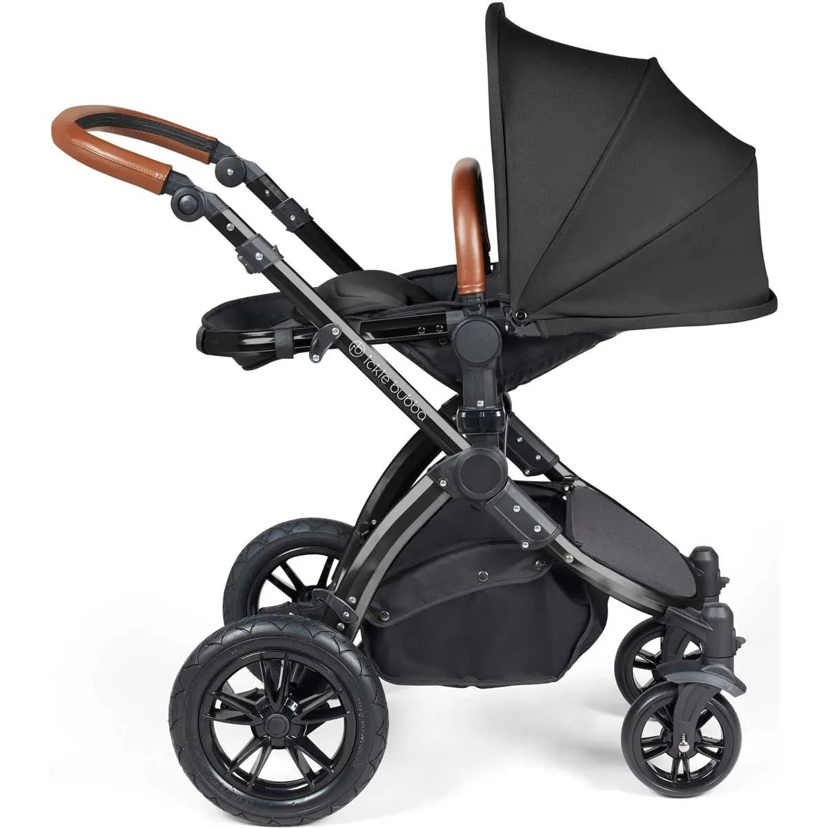 Ickle Bubba Stomp Luxe All-in-One Premium i-Size Travel System with ISOFIX Base, Black / Midnight / Tan