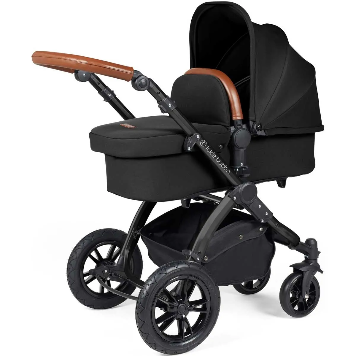 Ickle Bubba Stomp Luxe All-in-One Premium i-Size Travel System with ISOFIX Base, Black / Midnight / Tan