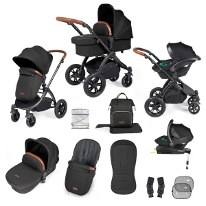 Ickle Bubba Stomp Luxe All-in-One Travel System with Isofix Base - Black/Midnight/Tan