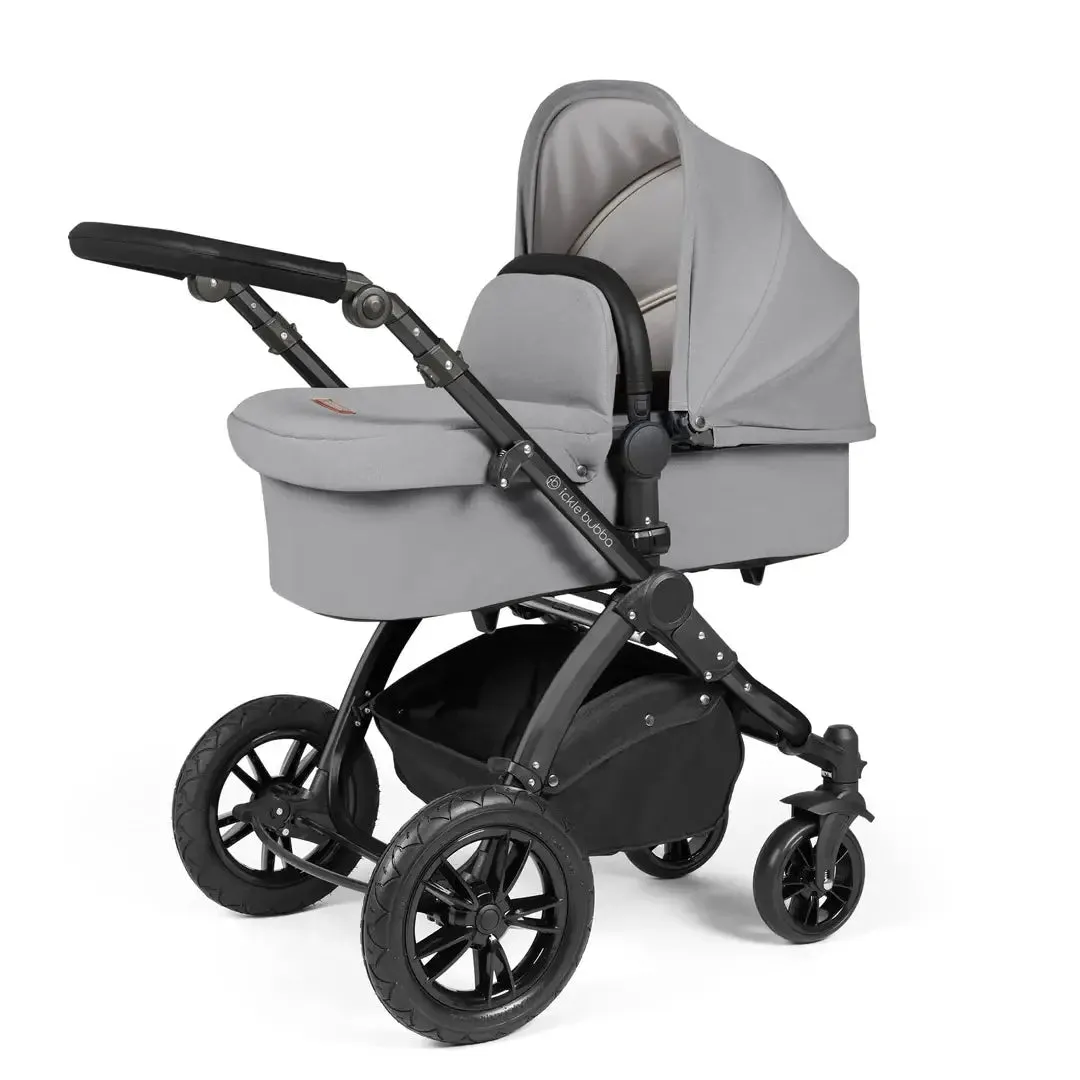 Ickle Bubba Stomp Luxe Travel System & Home 14 Piece Bundle Black Chassis - Pearl Grey