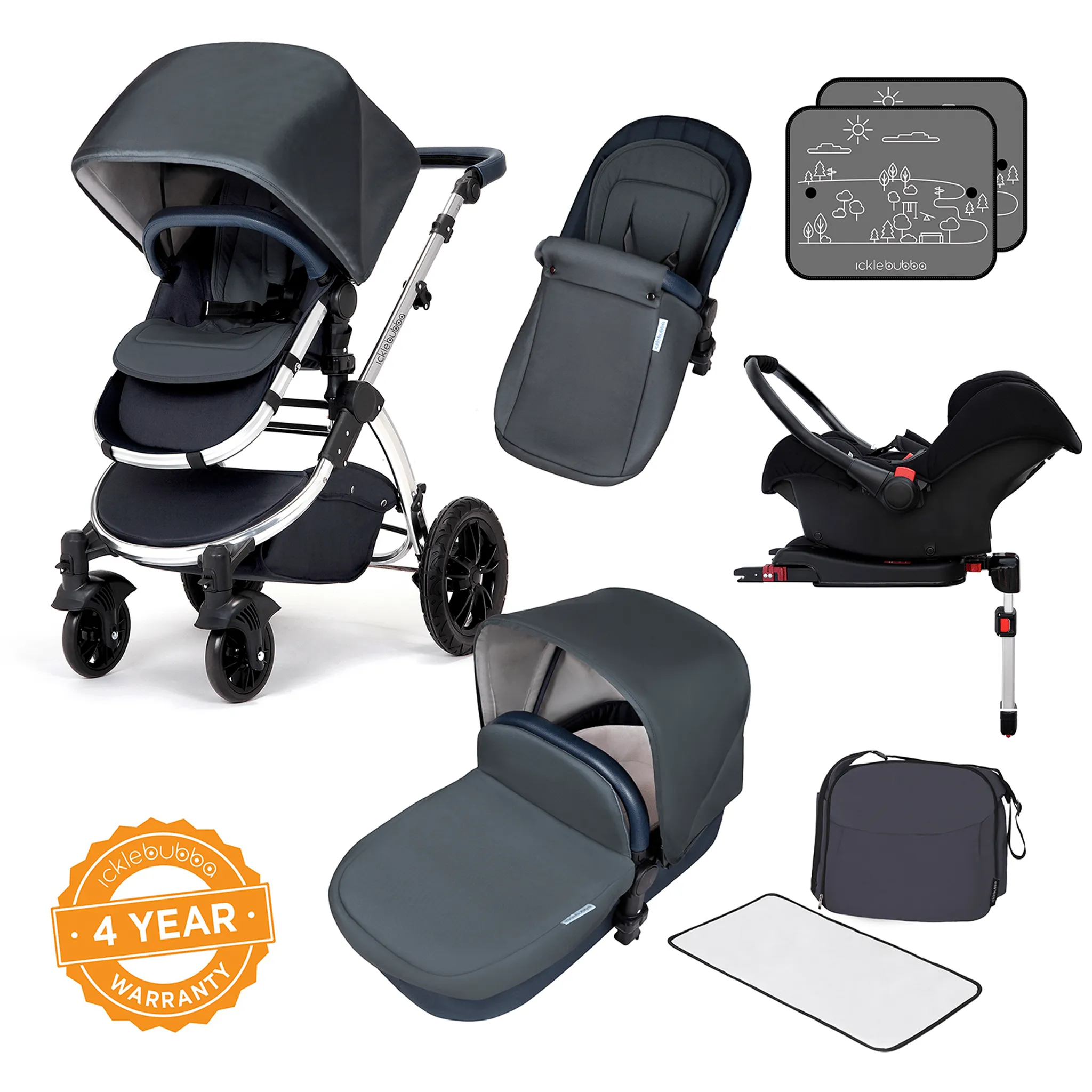 Ickle Bubba Stomp V4 Galaxy Travel System With Base Chrome/Blueberry
