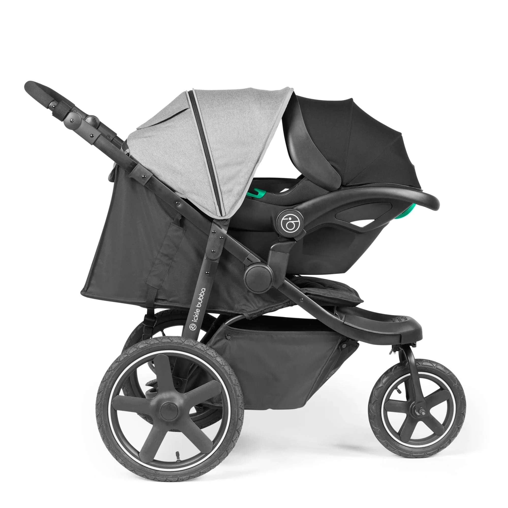 Ickle Bubba Venus Max Jogger Stroller I-Size Travel System - Black/Space Grey with Isofix Base