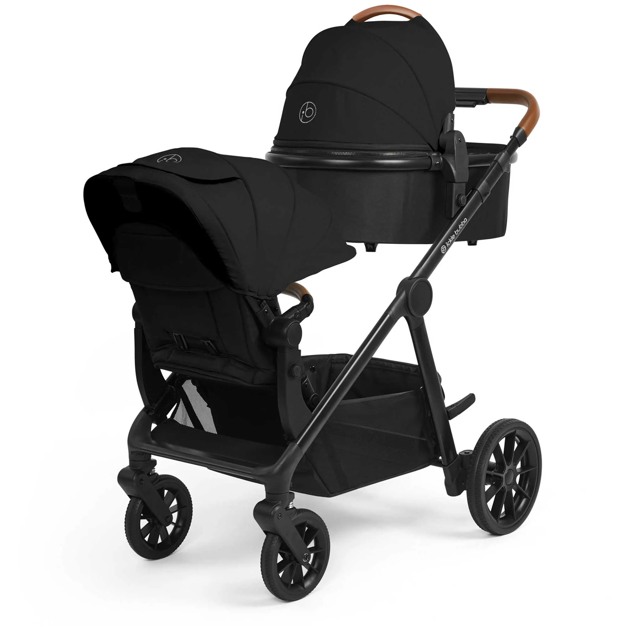 Ickle Bubba Virgo Growing Family 14 Piece Travel System with i-Size Cirrus Car Seat & ISOFIX Base - Black/Black/Tan