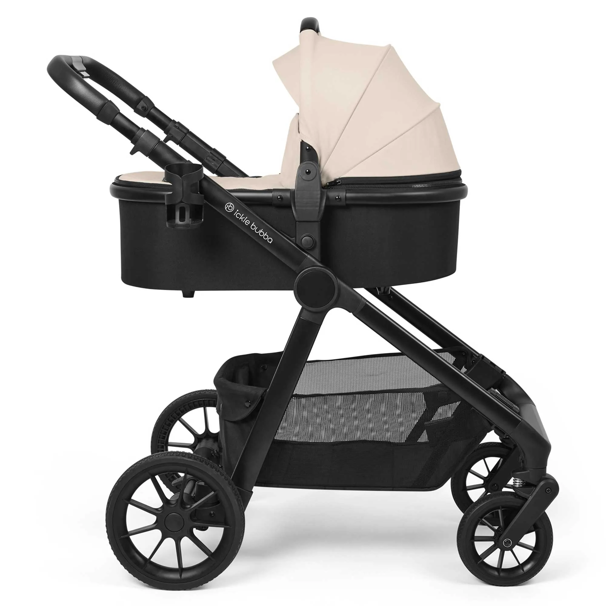Ickle Bubba Virgo Growing Family 14 Piece Travel System with i-Size Cirrus Car Seat & ISOFIX Base - Black/Stone/Black