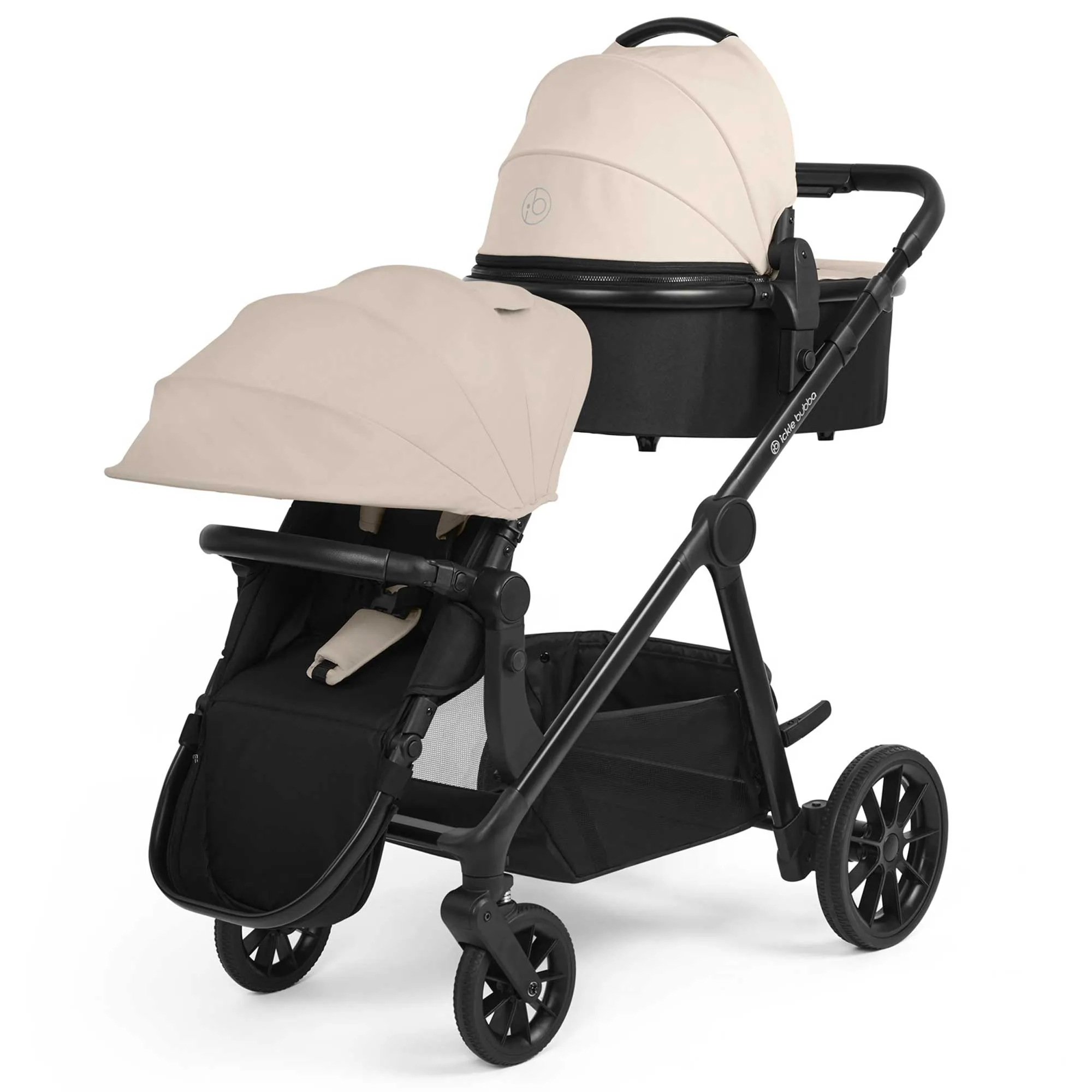 Ickle Bubba Virgo Growing Family 14 Piece Travel System with i-Size Cirrus Car Seat & ISOFIX Base - Black/Stone/Black