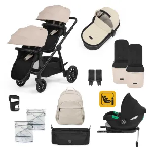 Ickle Bubba Virgo Growing Family 14 Piece Travel System with i-Size Cirrus Car Seat & ISOFIX Base - Black/Stone/Black