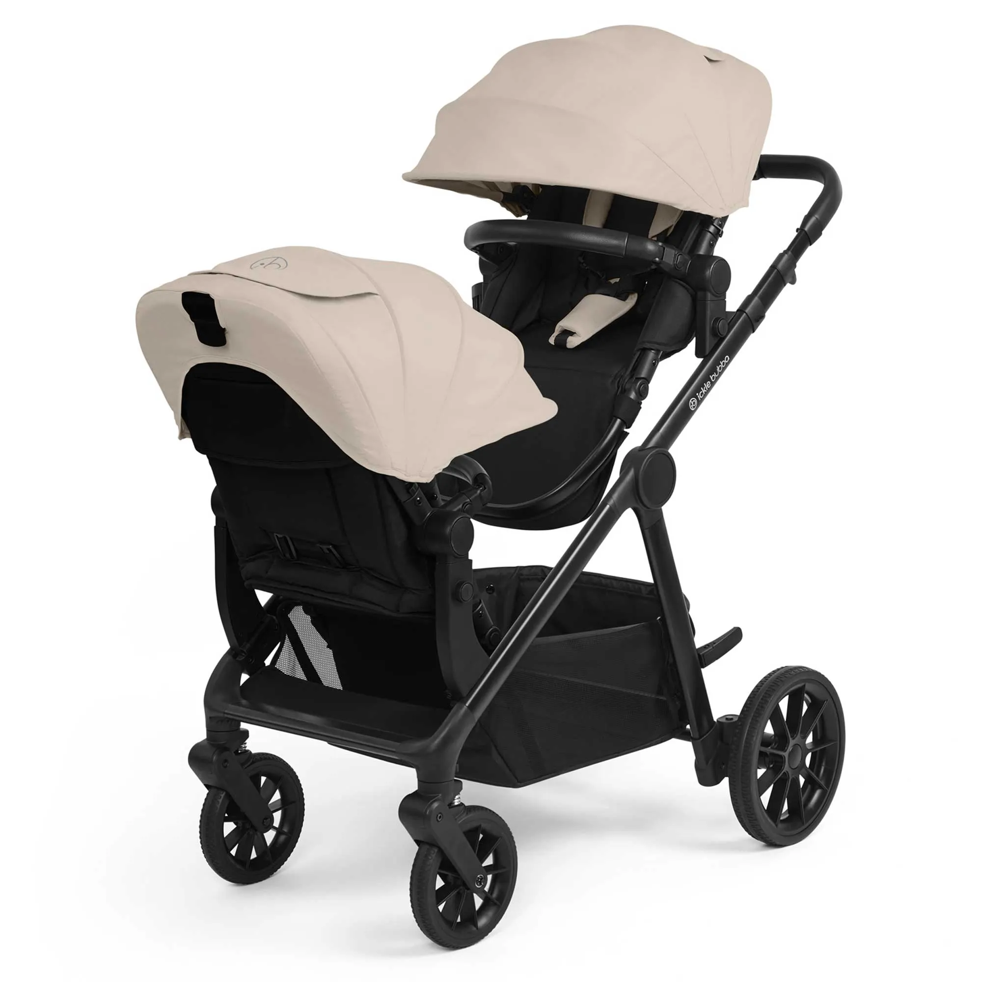 Ickle Bubba Virgo Growing Family 14 Piece Travel System with i-Size Cirrus Car Seat & ISOFIX Base - Black/Stone/Black