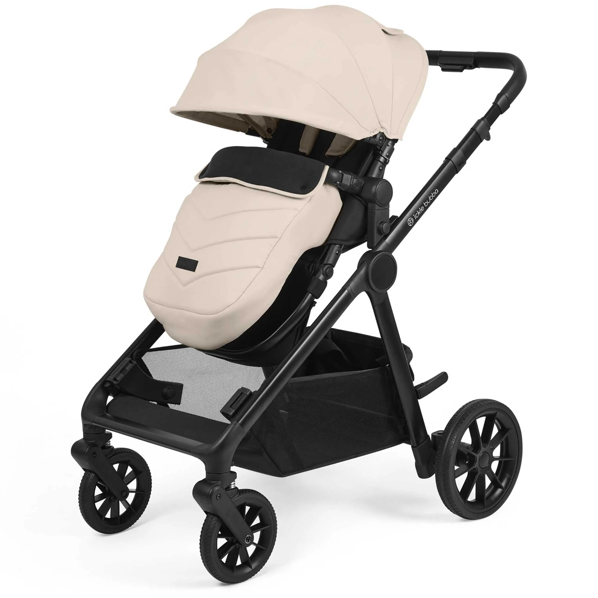 Ickle Bubba Virgo Growing Family 14 Piece Travel System with i-Size Cirrus Car Seat & ISOFIX Base - Black/Stone/Black