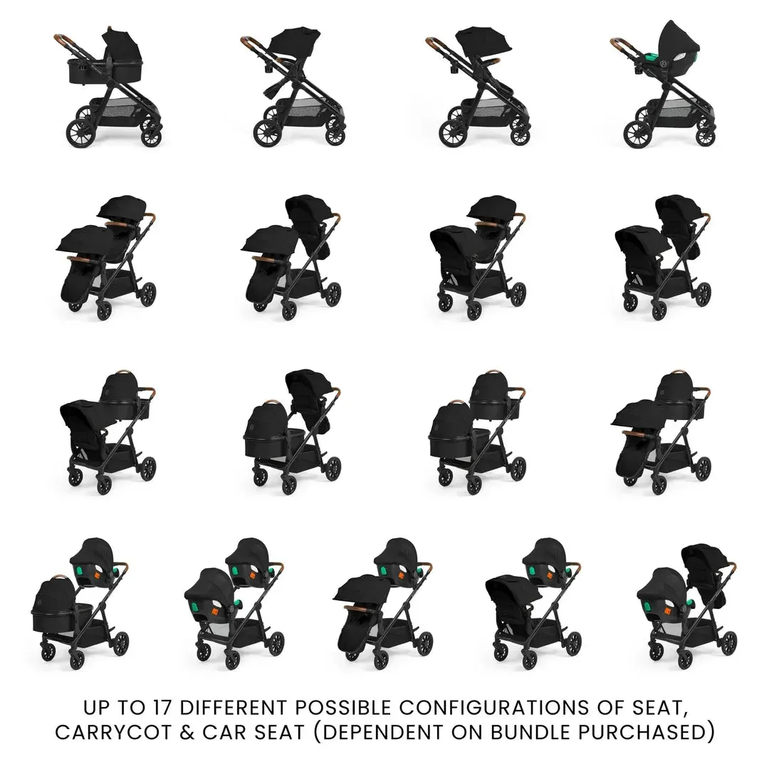 Ickle Bubba Virgo Twin 18 Piece Travel System with i-Size Cirrus Car Seats & ISOFIX Bases - Black