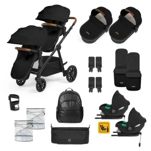 Ickle Bubba Virgo Twin 18 Piece Travel System with i-Size Cirrus Car Seats & ISOFIX Bases - Black