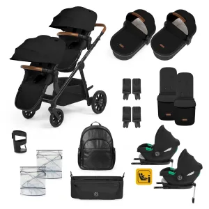 Ickle Bubba Virgo Twin 18 Piece Travel System with i-Size Cirrus Car Seats & ISOFIX Bases - Black/Black/Tan