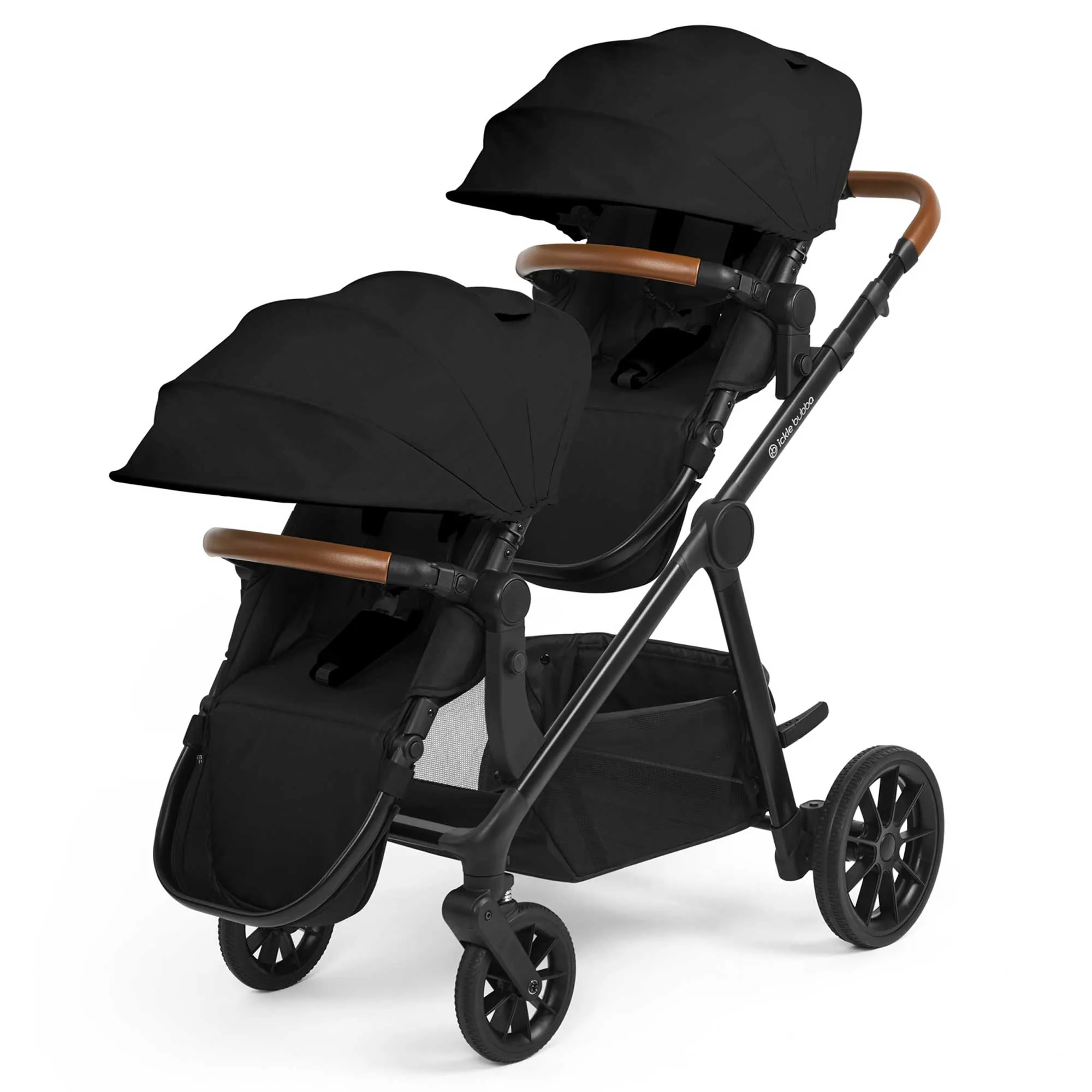 Ickle Bubba Virgo Twin 18 Piece Travel System with i-Size Cirrus Car Seats & ISOFIX Bases - Black/Black/Tan