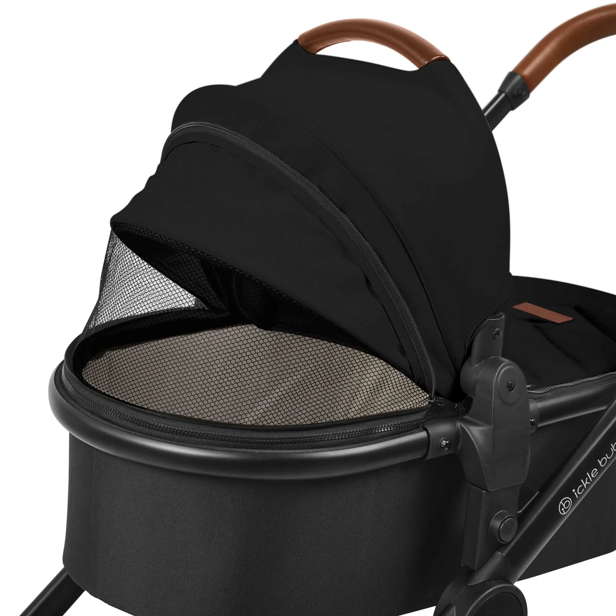 Ickle Bubba Virgo Twin 18 Piece Travel System with i-Size Cirrus Car Seats & ISOFIX Bases - Black/Black/Tan