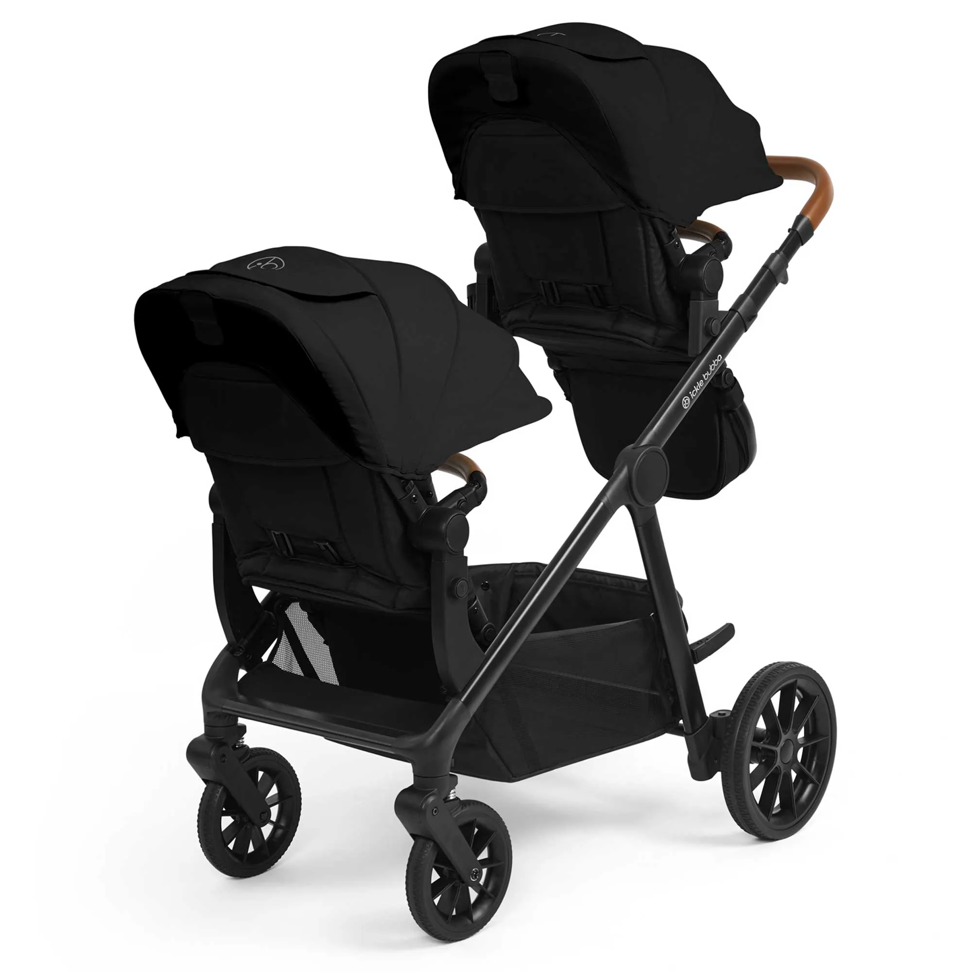 Ickle Bubba Virgo Twin 18 Piece Travel System with i-Size Cirrus Car Seats & ISOFIX Bases - Black/Black/Tan