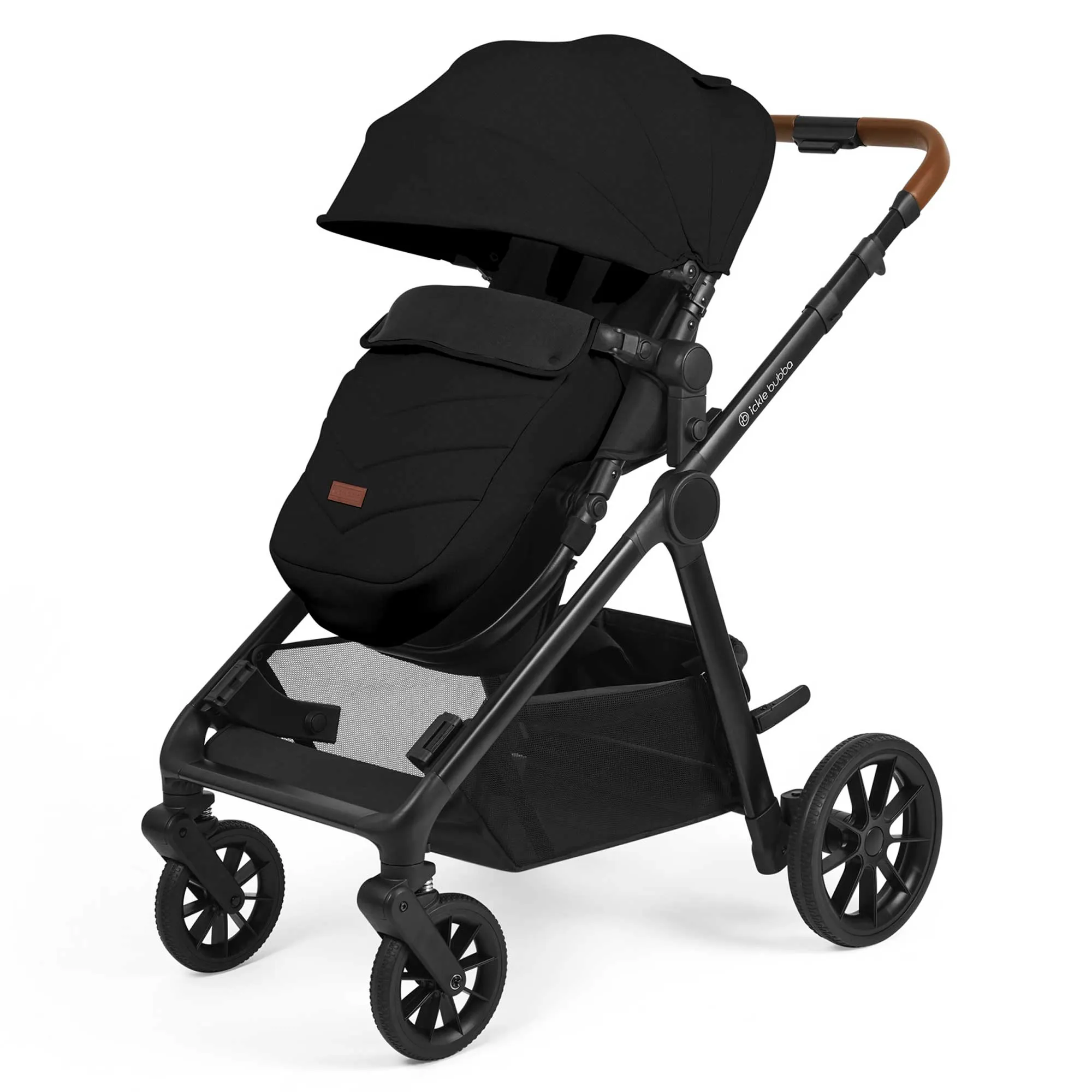 Ickle Bubba Virgo Twin 18 Piece Travel System with i-Size Cirrus Car Seats & ISOFIX Bases - Black/Black/Tan
