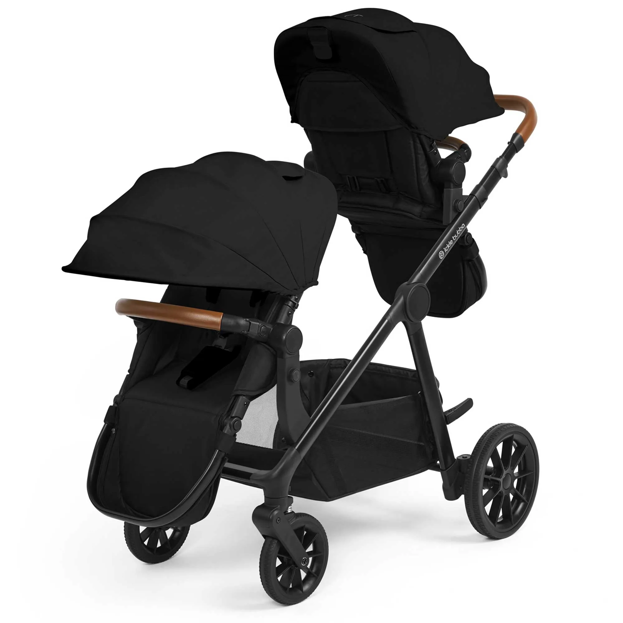 Ickle Bubba Virgo Twin 18 Piece Travel System with i-Size Cirrus Car Seats & ISOFIX Bases - Black/Black/Tan