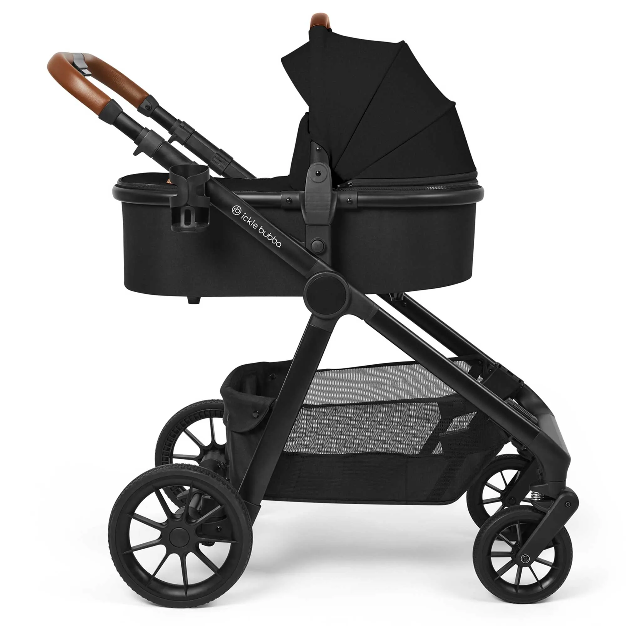 Ickle Bubba Virgo Twin 18 Piece Travel System with i-Size Cirrus Car Seats & ISOFIX Bases - Black/Black/Tan