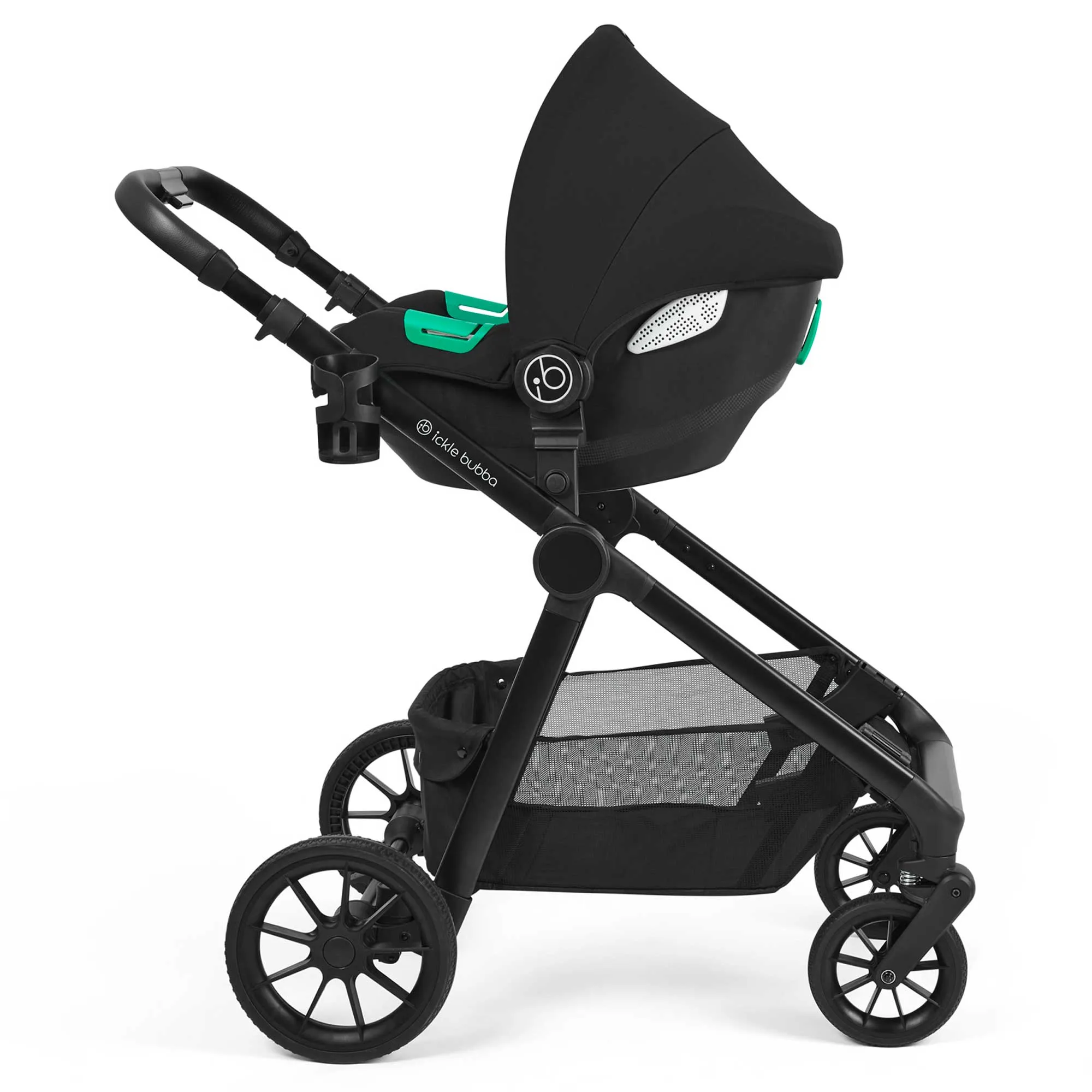 Ickle Bubba Virgo Twin 18 Piece Travel System with i-Size Cirrus Car Seats & ISOFIX Bases - Black/Black/Tan