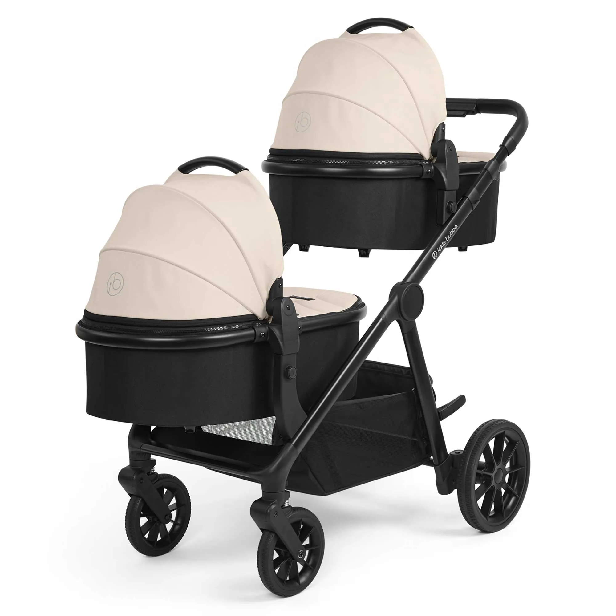 Ickle Bubba Virgo Twin 18 Piece Travel System with i-Size Cirrus Car Seats & ISOFIX Bases - Black/Stone/Black