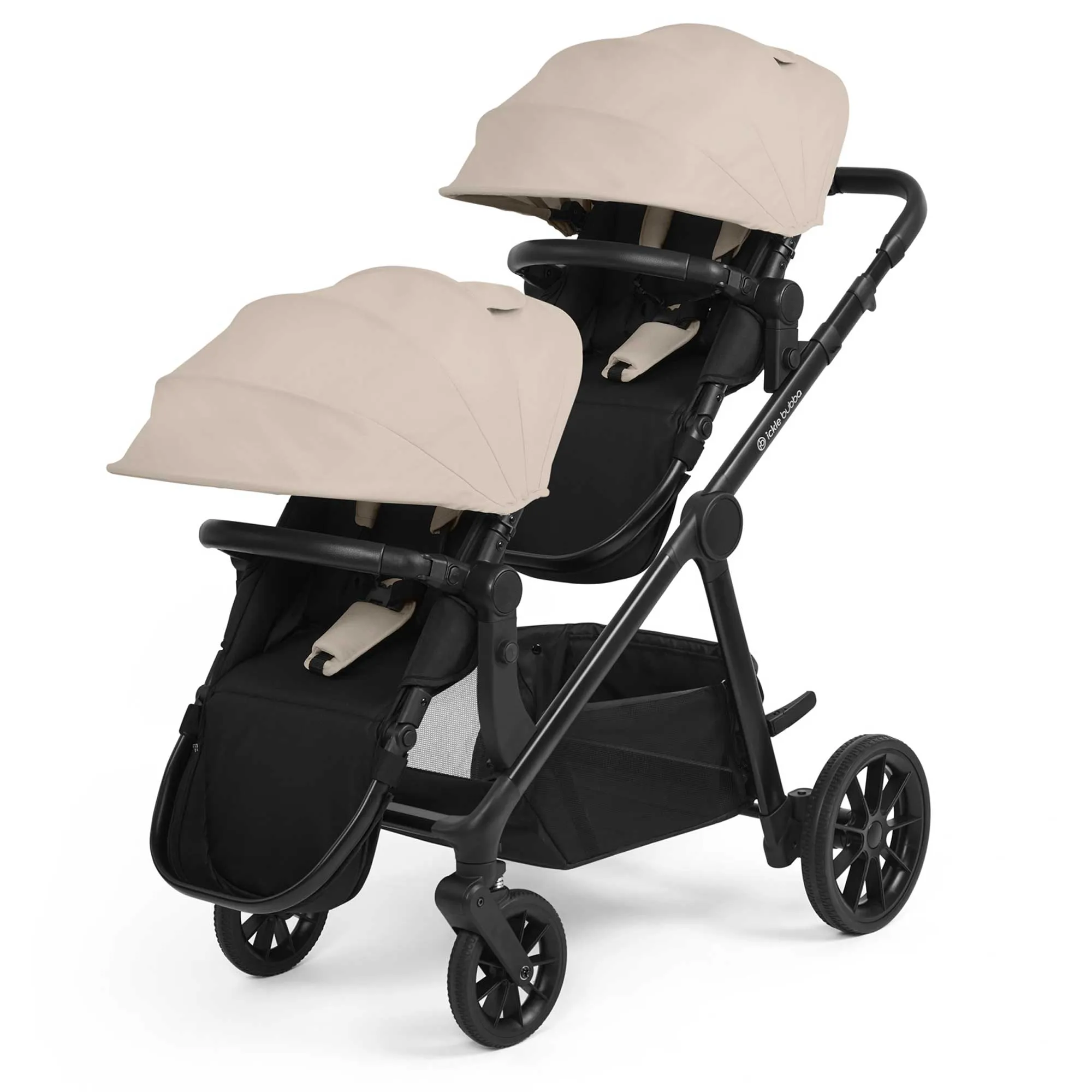 Ickle Bubba Virgo Twin 18 Piece Travel System with i-Size Cirrus Car Seats & ISOFIX Bases - Black/Stone/Black