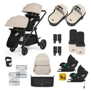 Ickle Bubba Virgo Twin 18 Piece Travel System with i-Size Cirrus Car Seats & ISOFIX Bases - Stone