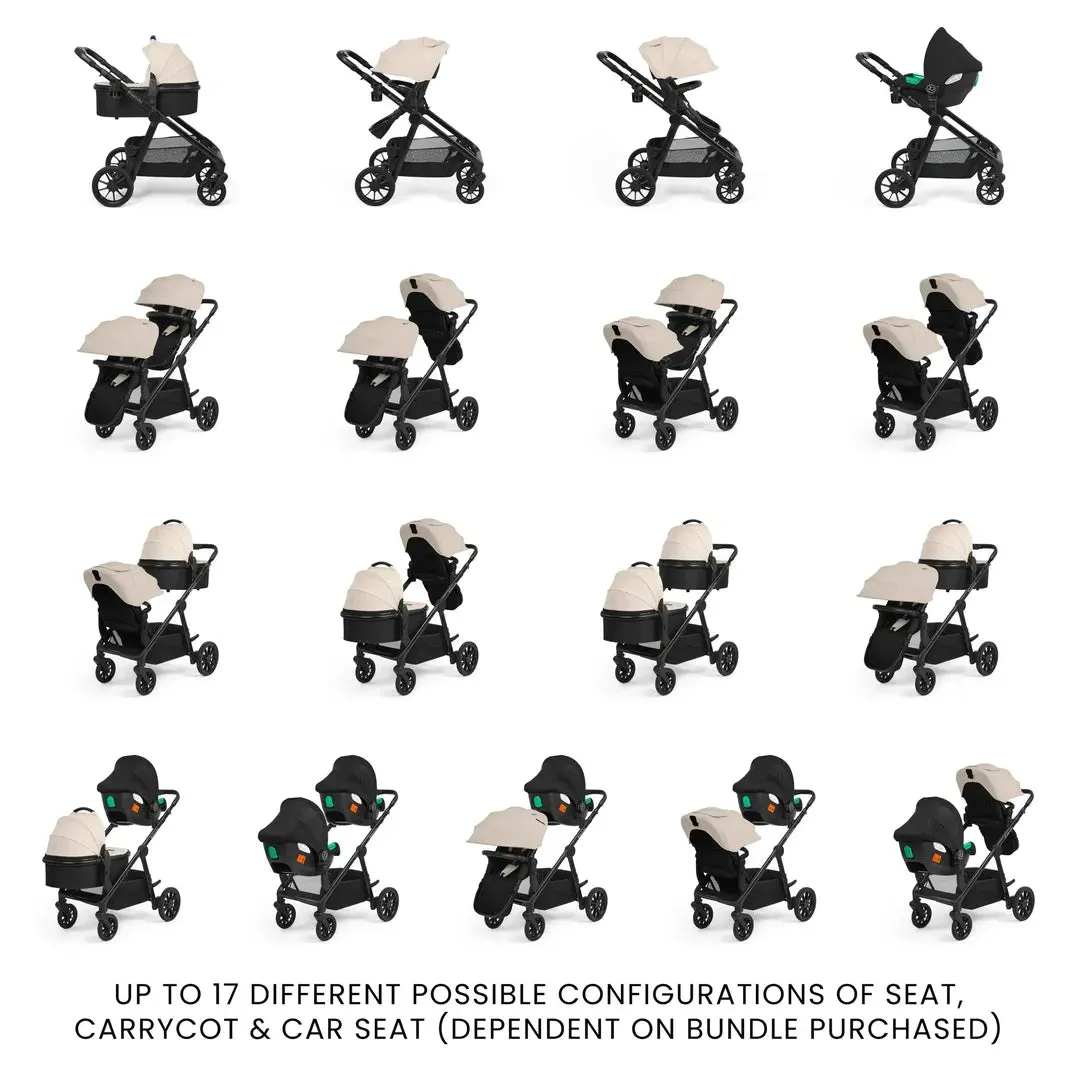 Ickle Bubba Virgo Twin 18 Piece Travel System with i-Size Cirrus Car Seats & ISOFIX Bases - Stone