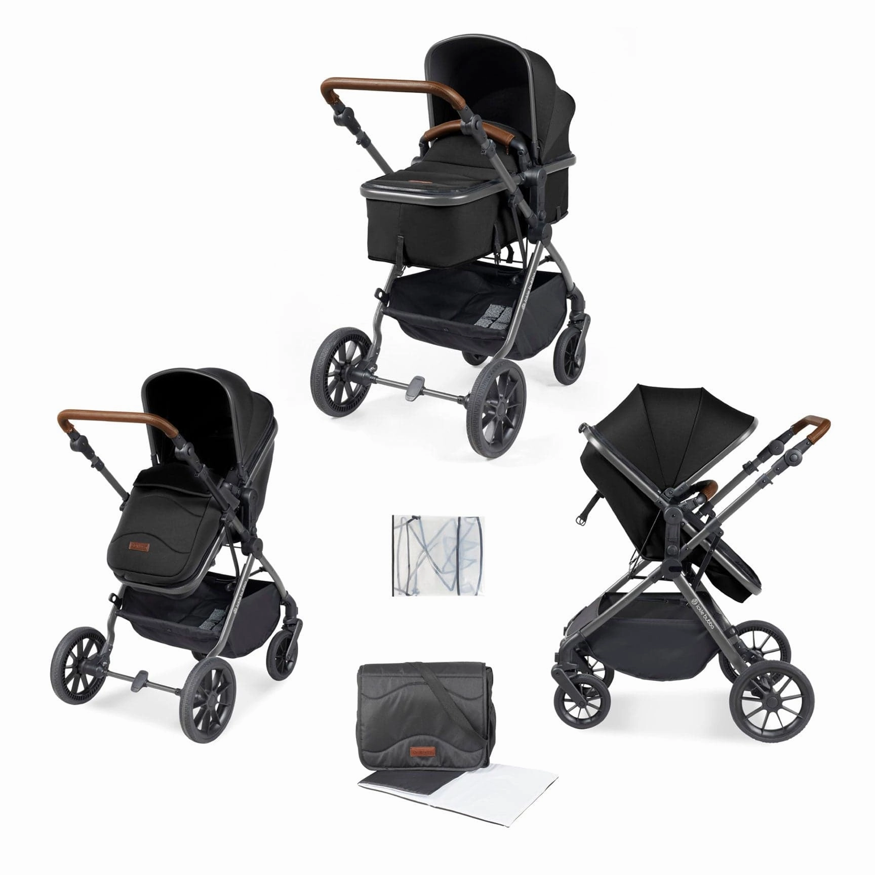 Ickle Bubba Cosmo 2 in 1 Plus Carrycot & Pushchair - Gun metal/Black