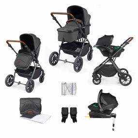 Ickle Bubba Cosmo 9 Piece Travel System with i-Size Stratus Car Seat & ISOFIX Base - Charcoal