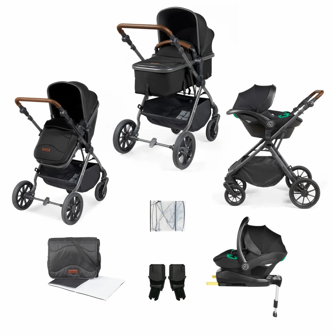 Ickle Bubba Cosmo 9 Piece Travel System with i-Size Stratus Car Seat & ISOFIX Base - Midnight