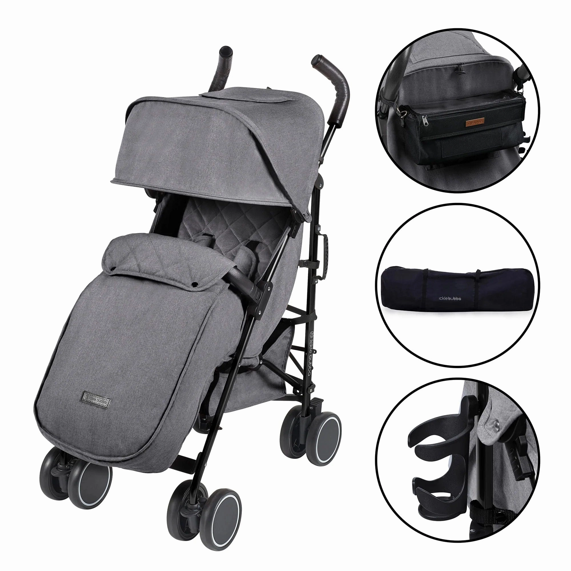 Ickle Bubba Discovery Stroller, Prime Bundle - Matt Black / Graphite Grey / Black