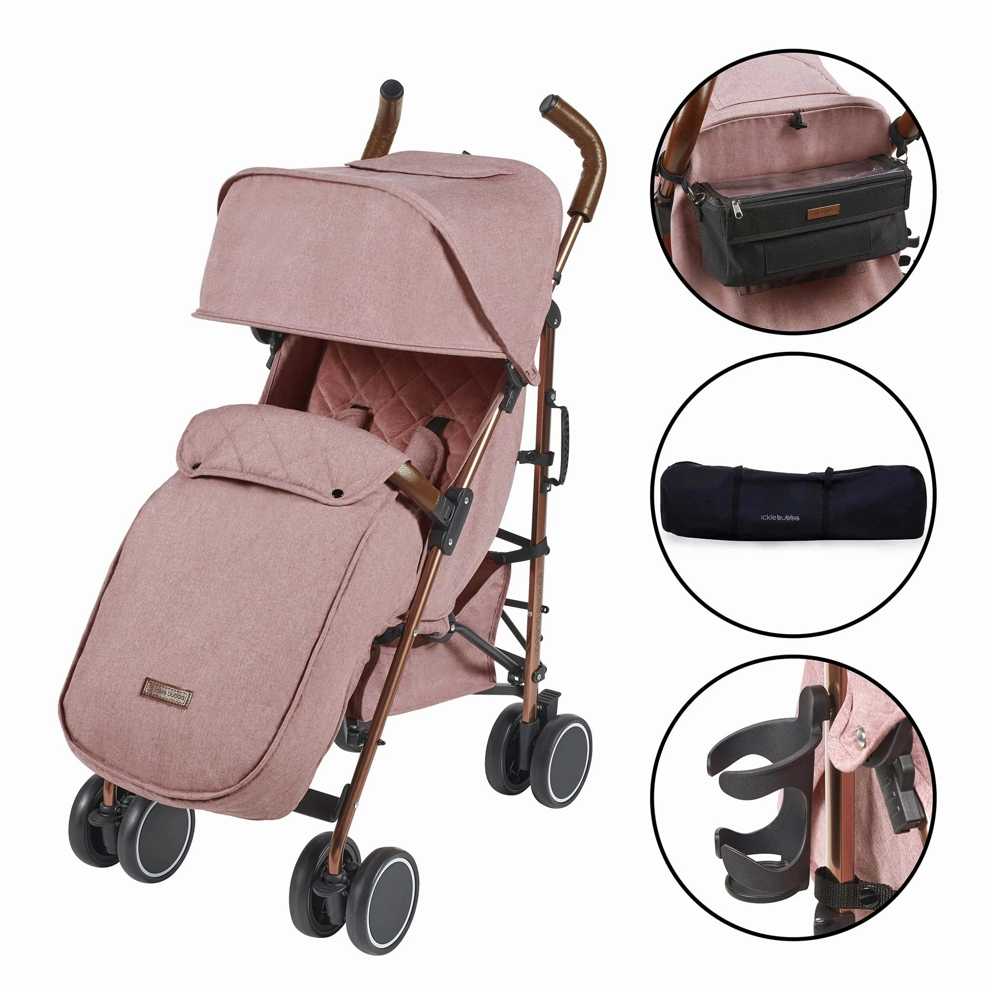 Ickle Bubba Discovery Stroller, Prime Bundle - Rose Gold / Dusky Pink / Tan