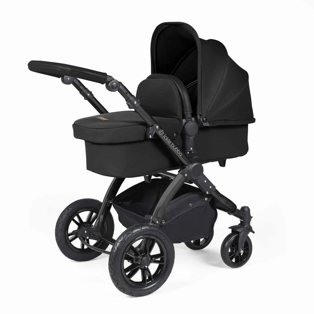 Ickle Bubba Stomp Luxe 12 Piece Travel System with i-Size Cirrus Car Seat & ISOFIX Base  - Black