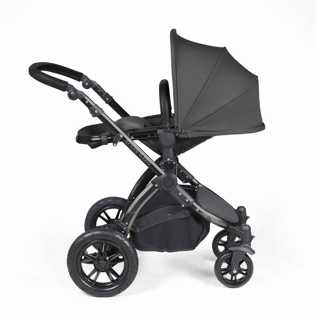 Ickle Bubba Stomp Luxe 12 Piece Travel System with i-Size Cirrus Car Seat & ISOFIX Base  - Charcoal Grey